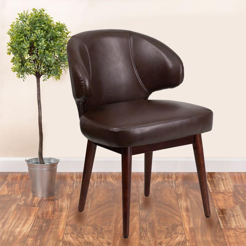 Walnut-Legged High-Back Brown LeatherSoft Reception Chair