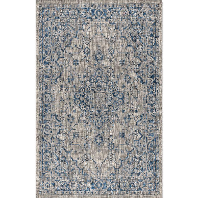 8'x10' Rozetta Boho Medallion Textured Weave Indoor/Outdoor Area Rug, Gray/Navy - JONATHAN Y