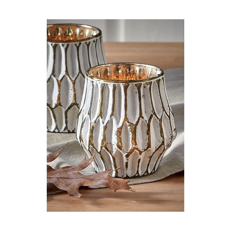 White Textured Glass Tealight Candle Holder, 3.9 Inches