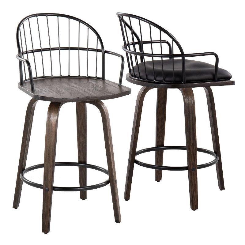 Set of 2 Riley Counter Height Barstools Walnut/Black - LumiSource: 26 inch, Swivel, Upholstered with Armrests