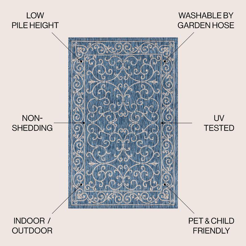9' X 12' Charleston Vintage Filigree Textured Weave Indoor/Outdoor Area Rug, Navy/Gray - JONATHAN Y