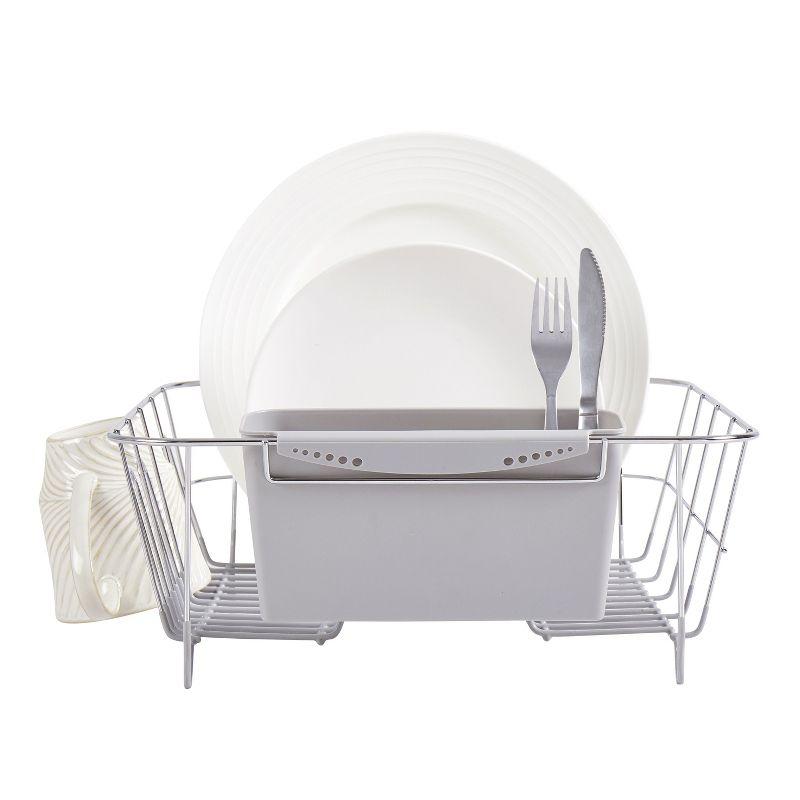 Sweet Home Collection Chrome Plated Steel 2-Piece Compact Dish Drainer with Utensil Caddy