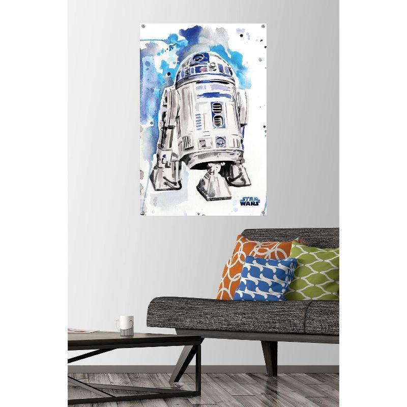 Star Wars R2D2 Watercolor Poster with Pushpins, 22.375" x 34"