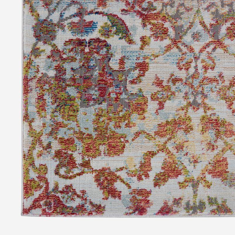 Ivory and Orange Floral Synthetic 8' x 10' Easy Care Area Rug