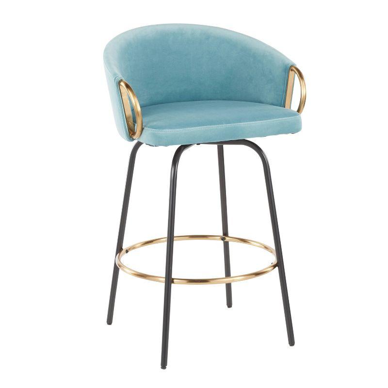 Claire Light Blue Velvet Swivel Counter Stools with Gold Accents