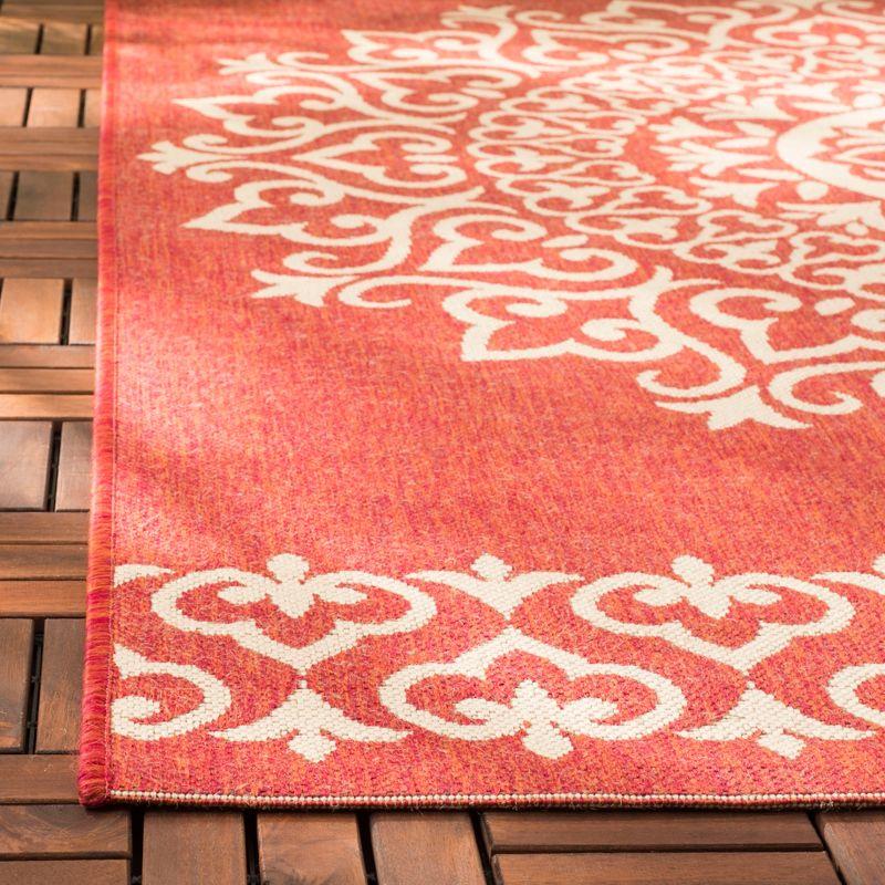 Red and Cream Synthetic Non-slip Indoor/Outdoor Area Rug