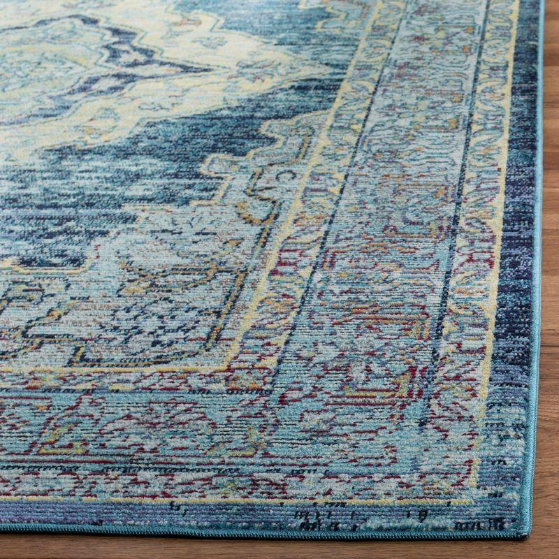 Elysian Blooms Reversible Blue Floral 7' Square Synthetic Rug