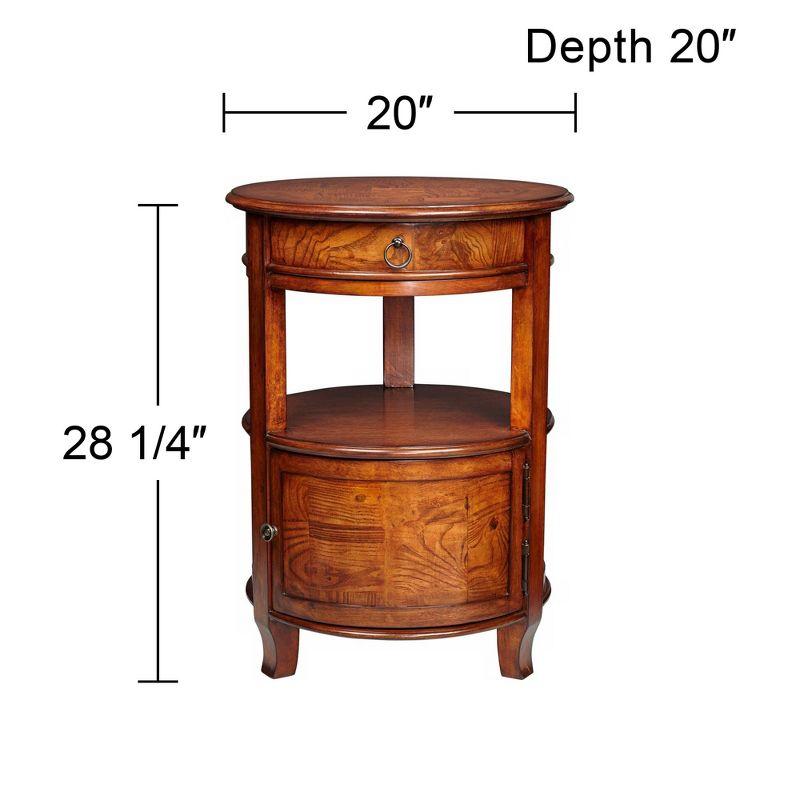 Kensington Hill Kendall Vintage Wood Round Accent Table 20" Wide with Drawer and Shelf Cherry Curved Legs for Living Room Bedroom Bedside Entryway