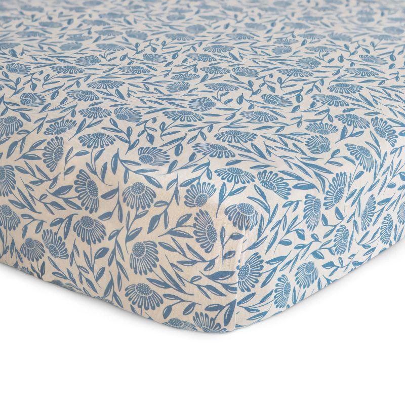 Mushie Extra Soft Muslin Crib Sheet - Blue Flowers