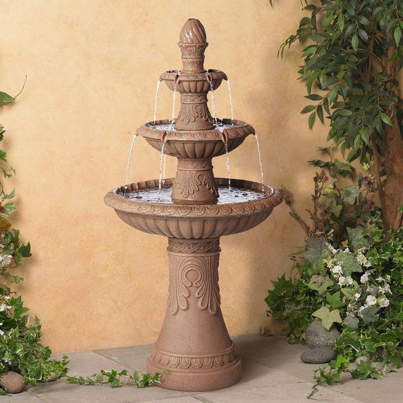 John Timberland European Rustic Outdoor Floor Water Fountain with Light LED 45 3/4" High 3-Tiered for Garden Patio Yard Deck Home