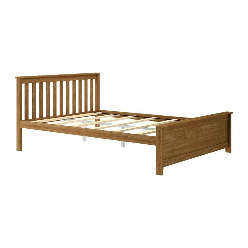 Plank+Beam Queen Bed Frame with Slatted Headboard Solid Wood Platform Bed, No box Spring Needed, Pecan