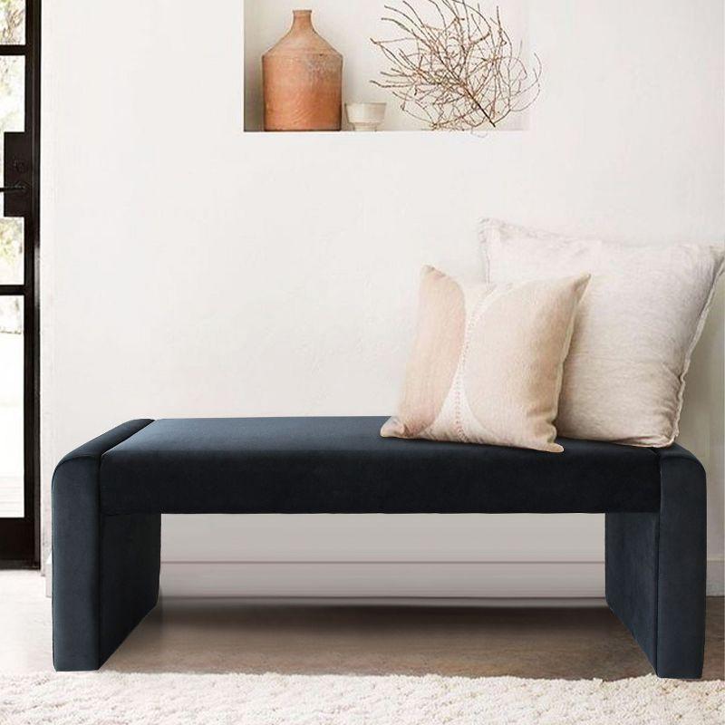 Kaia 47" College Navy Blue Velvet Waterfall Upholstered Bench-Maison Boucle