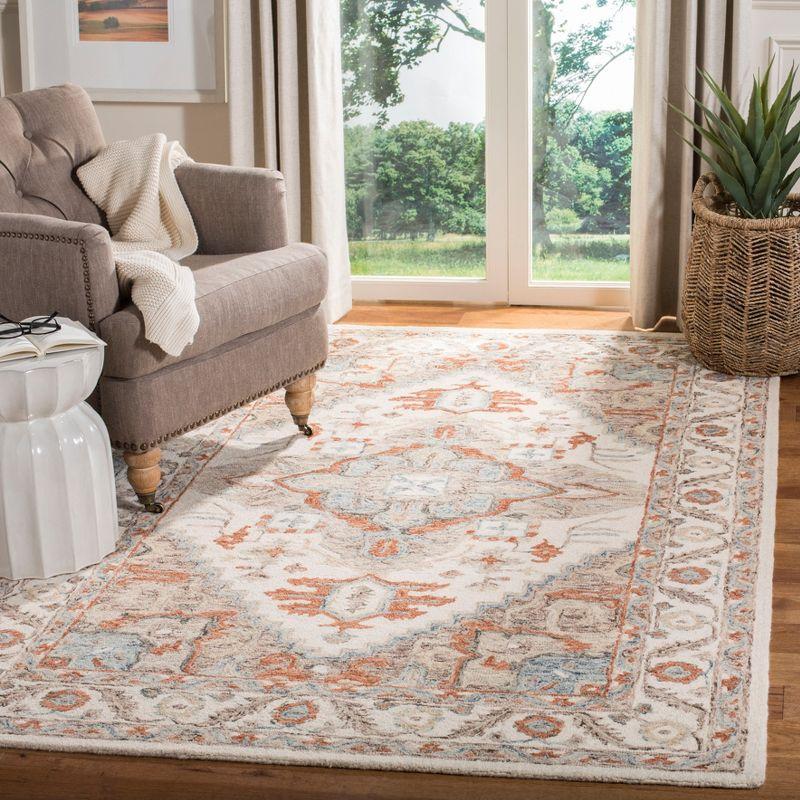 Ivory and Rust Hand-Tufted Wool Square Area Rug