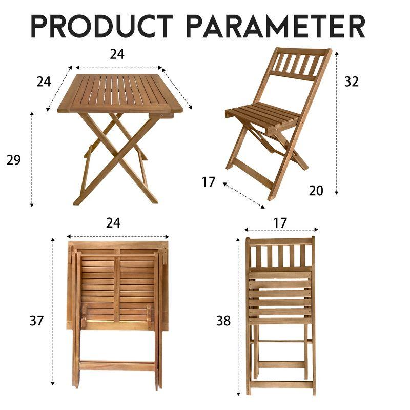 FDW Outdoor Bistro Set with 2 Chairs and Square Table for Pool Beach Backyard Balcony Porch Deck Garden Wooden Furniture, Natural