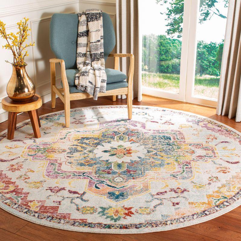 Elysian Medallion 5' Round Light Blue/Grey Synthetic Rug