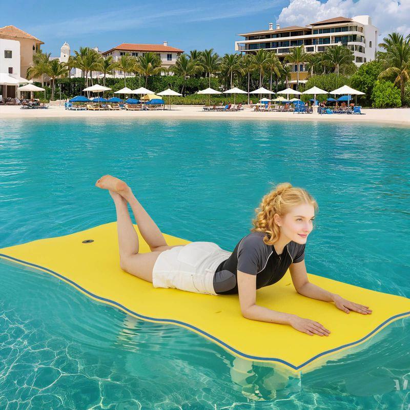 Costway 3-Layer Tear-Resistant Foam Floating Pad Island Water Sports Relaxing Yellow