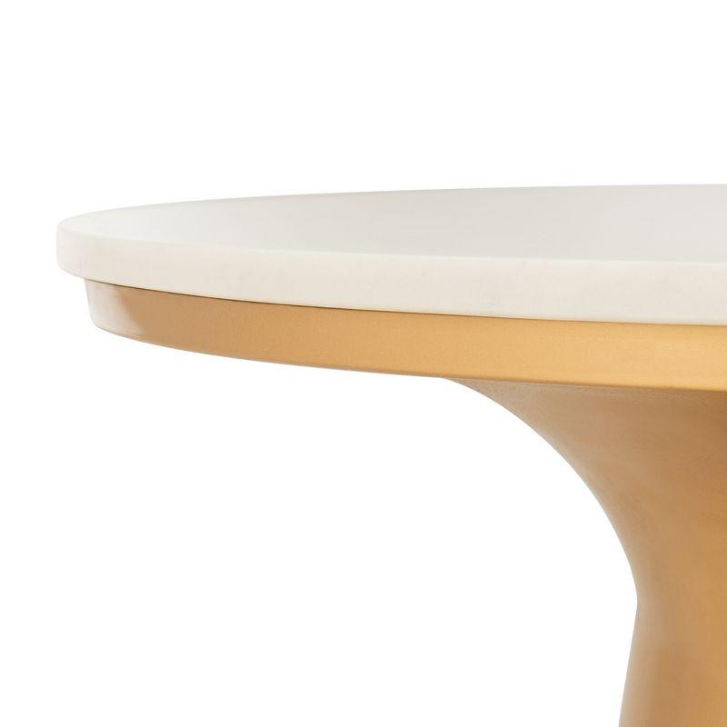 White Marble and Brass Round Pedestal Cocktail Table