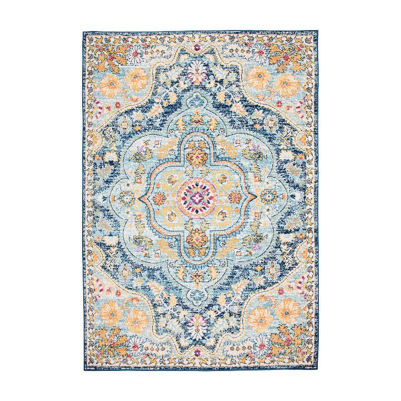 World Rug Gallery Distressed Vintage Bohemian Navy 5' x 7' Area Rug:  Medallion Pattern,  Pet Friendly,  Stain-Resistant,  Low Pile