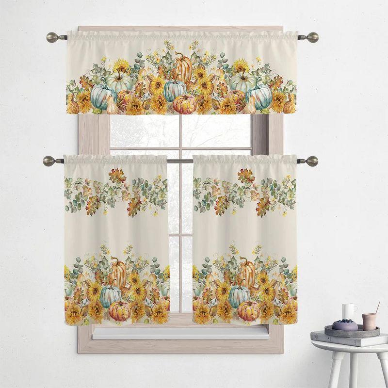 Harvest Sun Floral Polyester Kitchen Curtain Tier Set