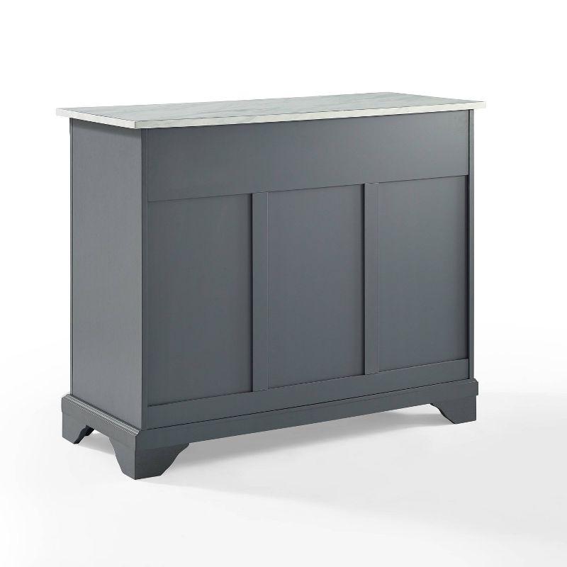 One Allium Way® Kitchen Island With Storage Shelves, Microwave Stand, Coffee Bar, Gray - Birch Veneer, Marble Finish, 2 Drawers & 3 Cabinets, Brushed Nickel Hardware