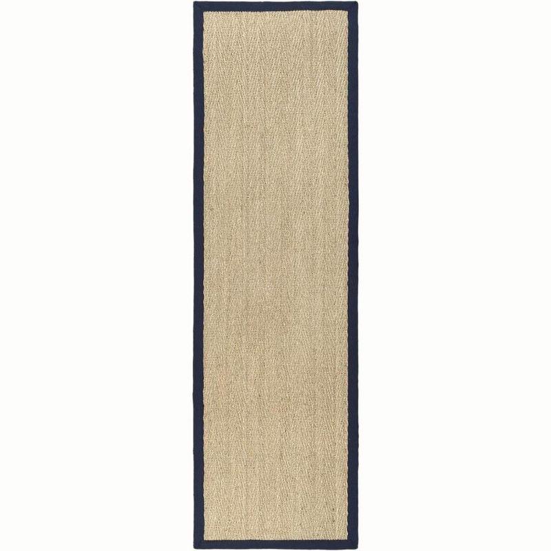 Hand-Knotted Coastal Charm Natural/Blue Wool-Cotton Runner Rug