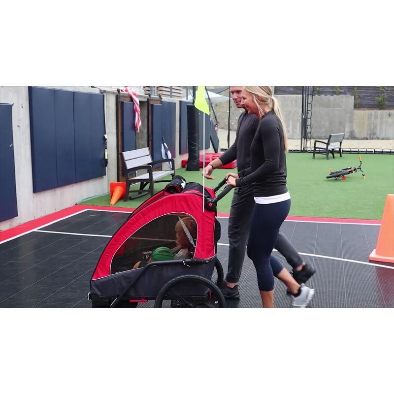 Aosom Bike Trailer for Kids 3 In1 Foldable Child Jogger Baby Stroller Transport Carrier, Rubber Tires Adjustable Kid Bicycle Trailer Green and Gray