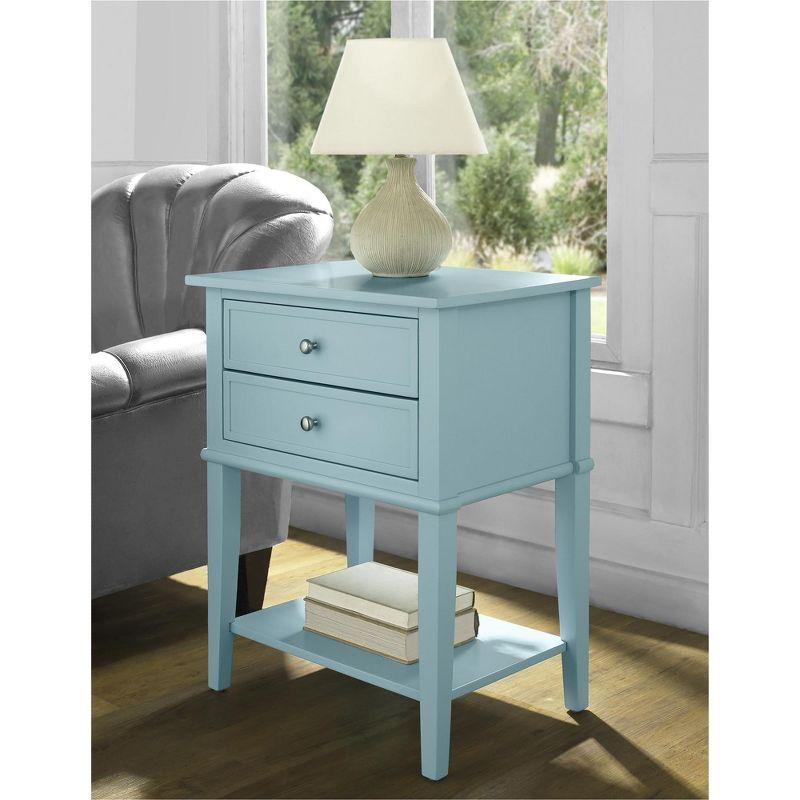 Franklin Blue Wood 2-Drawer Accent Table with Lower Shelf