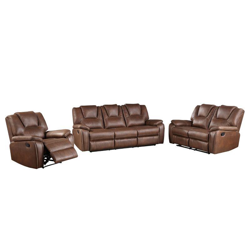 Katrine Chestnut Brown Faux-Leather Reclining Sofa Set