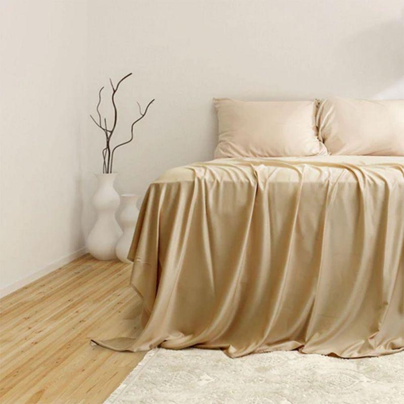 Sleepgram Bed Viscose from Bamboo Fiber Twin Bed Sheet Set with Flat Sheet, Fitted Sheet, and 2 Pillowcases, Made From Organic Bamboo, Sand