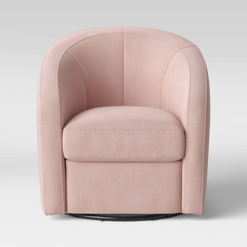 Blush Pink Velvet Handcrafted Swivel Glider with Wooden Base