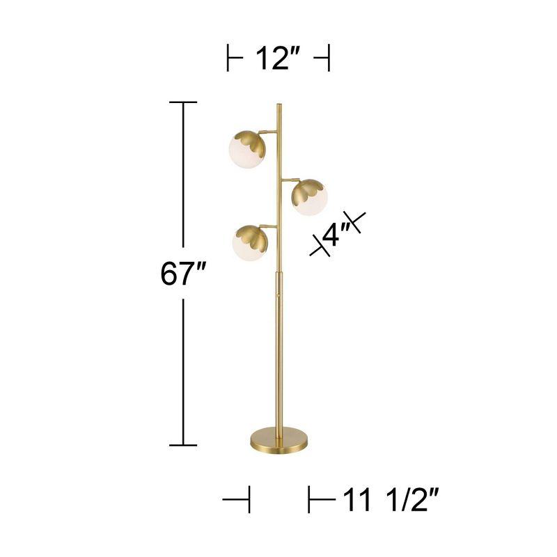 360 Lighting Kelowna Mid Century Modern 67" Tall Standing Floor Lamp Skinny Tree 3-Light Gold Metal Antique Brass Finish Living Room Globe White Shade