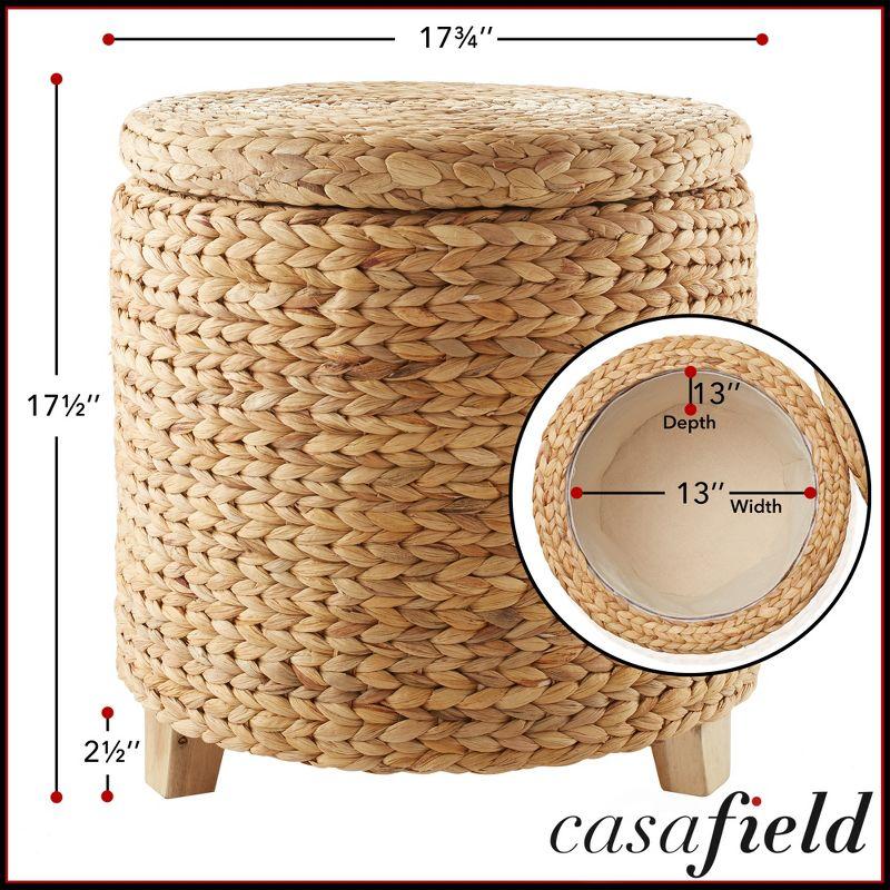 Casafield 17" Round Storage Ottoman with Lid, Handwoven Footrest for Living Room, Bedroom, Bathroom, Home Office