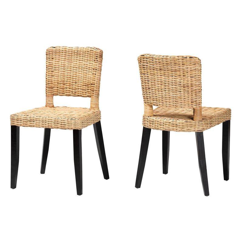 bali & pari Dermot Wood and Natural Rattan Dining Chair Dark Brown/Natural Brown: Interlaken Style, No Assembly Required