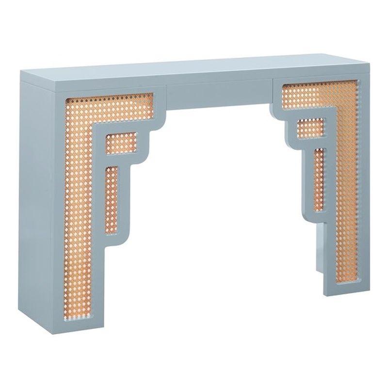 Suzie Pastel Blue & Rattan Console Table