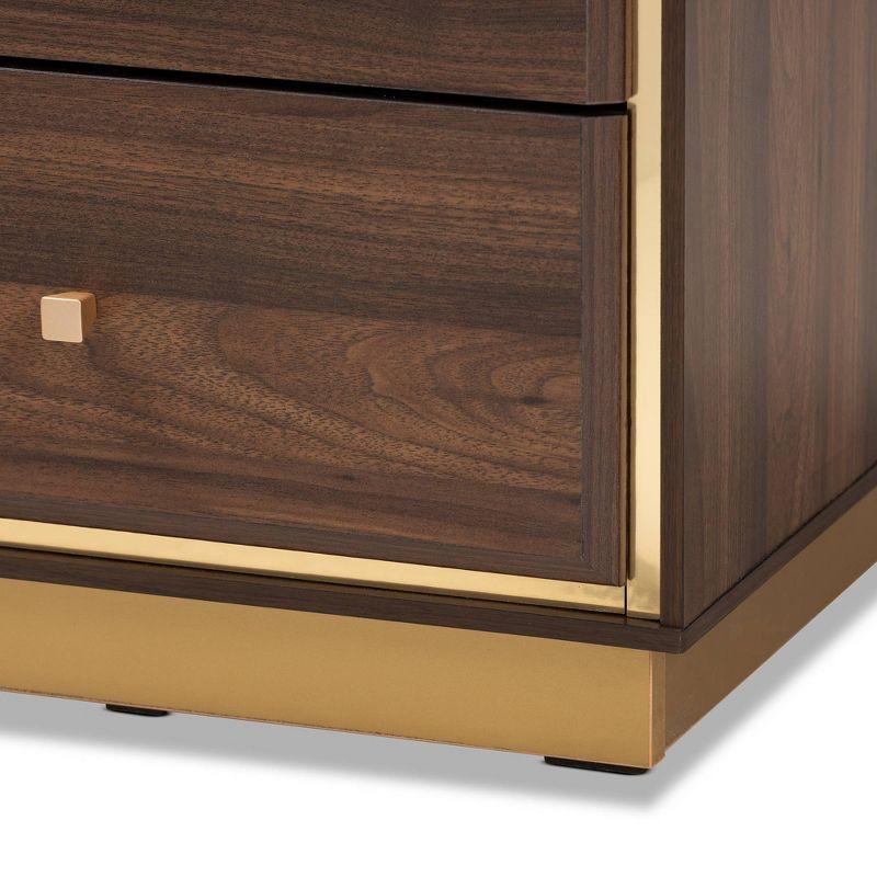 Cormac Wood & Metal Nightstand: Tapered Knobs, Storage, Walnut/Gold - Baxton Studio