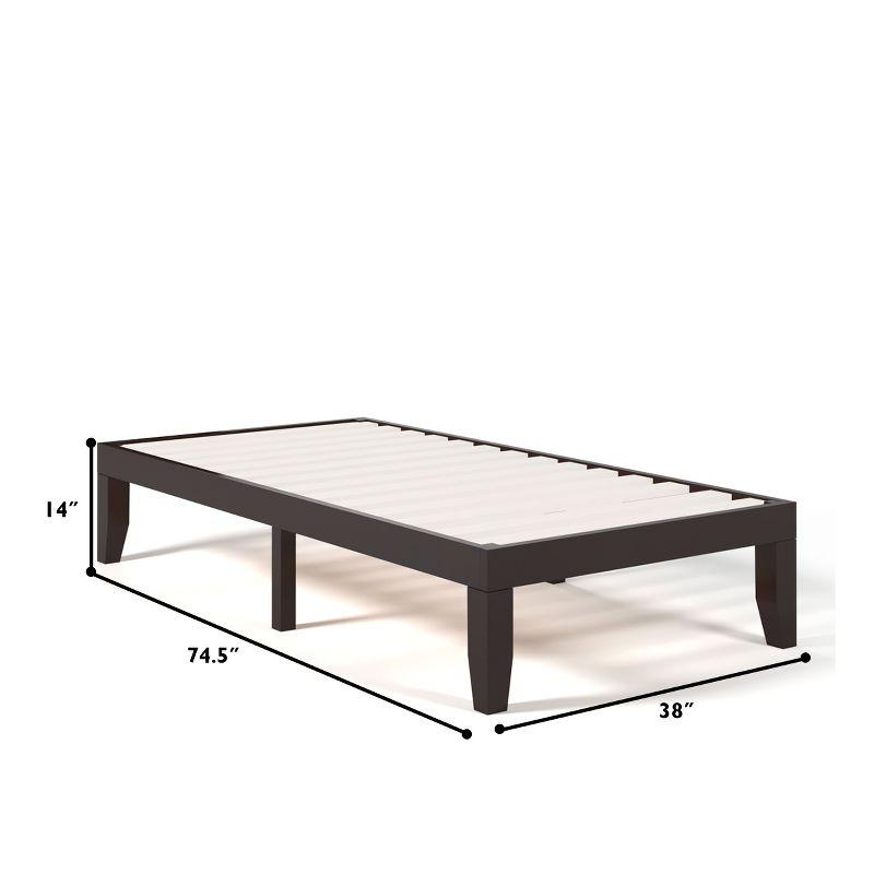 Blooming Espresso Twin Size Solid Wood Platform Bed Frame, 14-Inch Height With Slat Support