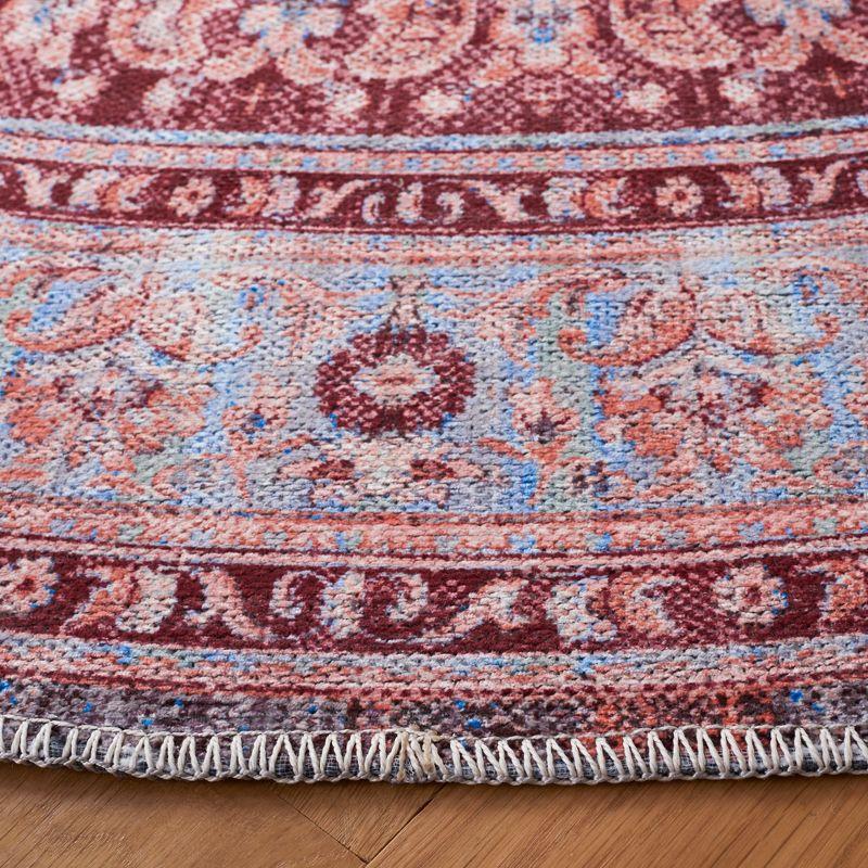 Serapi Light Blue and Red Round Washable Area Rug