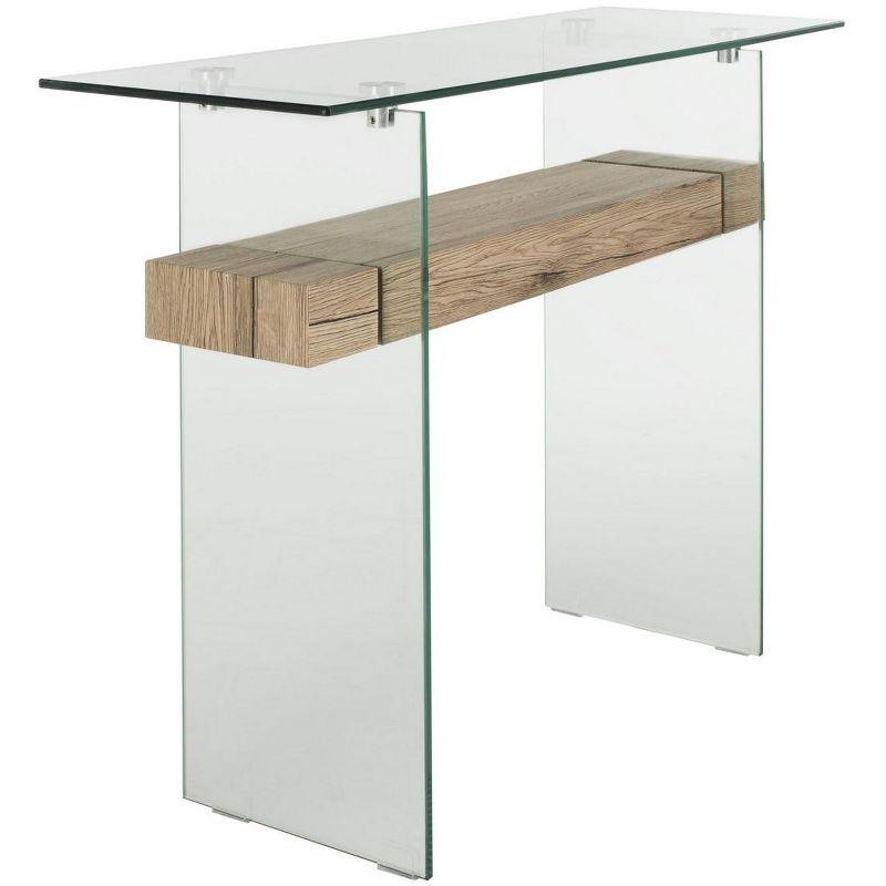Kayley Rectangular Modern Glass Console Table - Glass/Natural Wood Shelf - Safavieh
