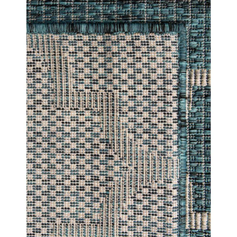 Teal Blue Rectangular Synthetic Outdoor Area Rug - Easy Care and Stain-resistant