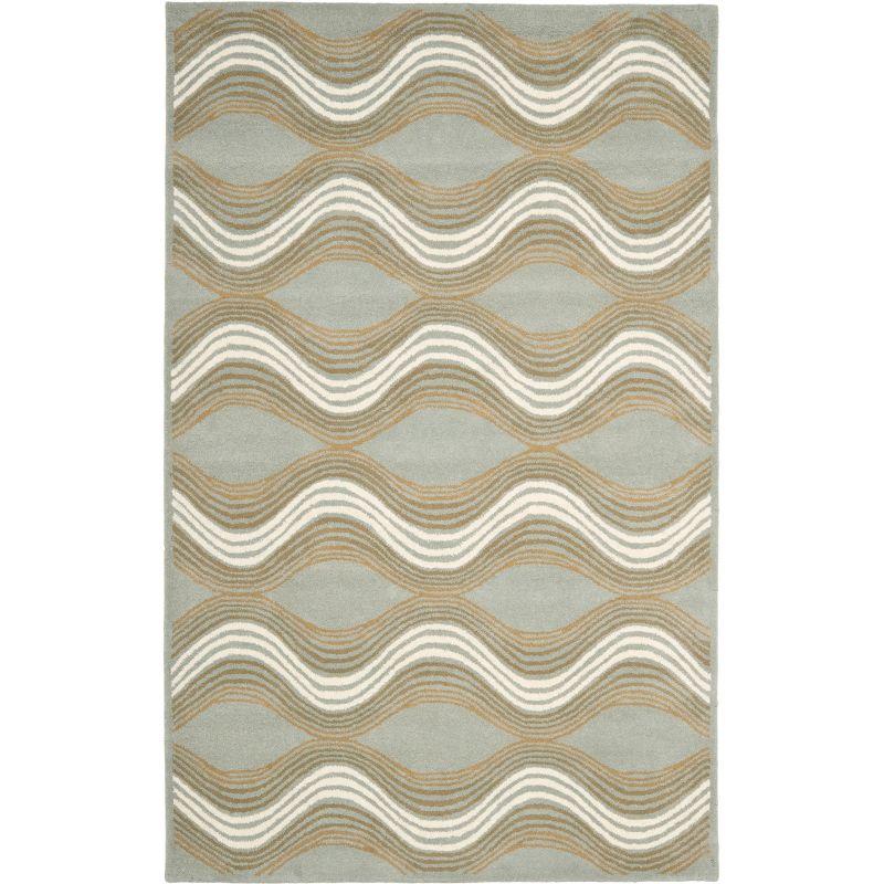 Blue and Beige Tufted Wool 6' x 9' Area Rug