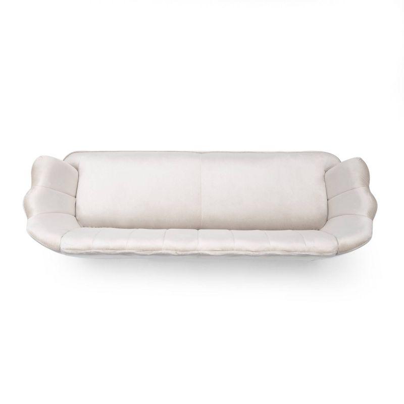 Reitz Modern Glam Velvet Channel Stitch 3 Seater Shell Sofa Beige/Gold - Christopher Knight Home