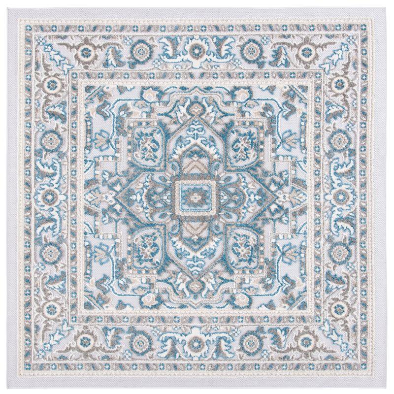 Cabana Navy & Grey Floral Medallion 6'7" Square Indoor/Outdoor Rug