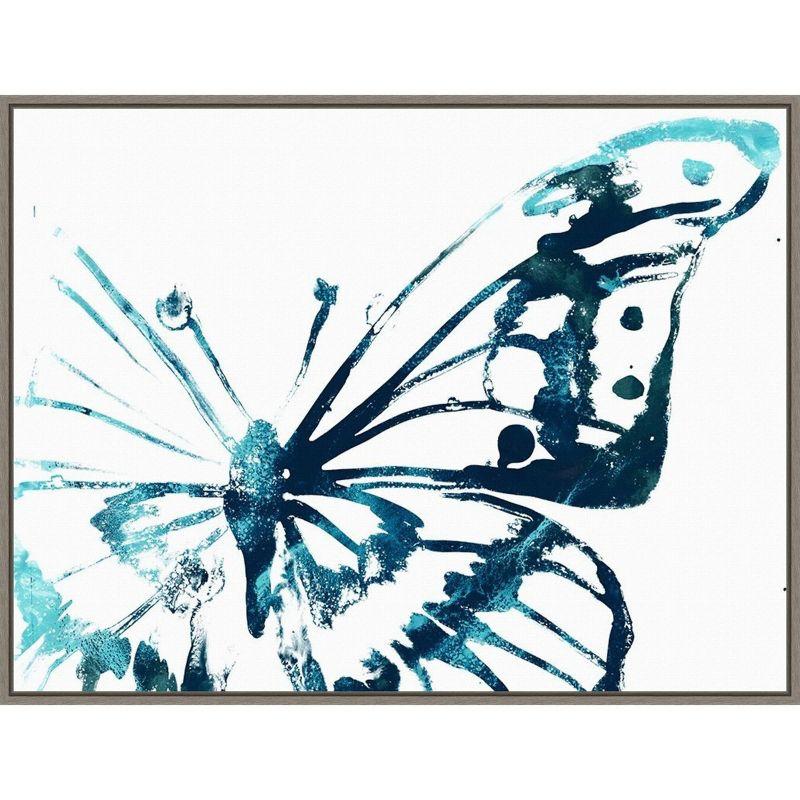 30" x 23" Blue Abstract Butterfly Framed Canvas Wall Art