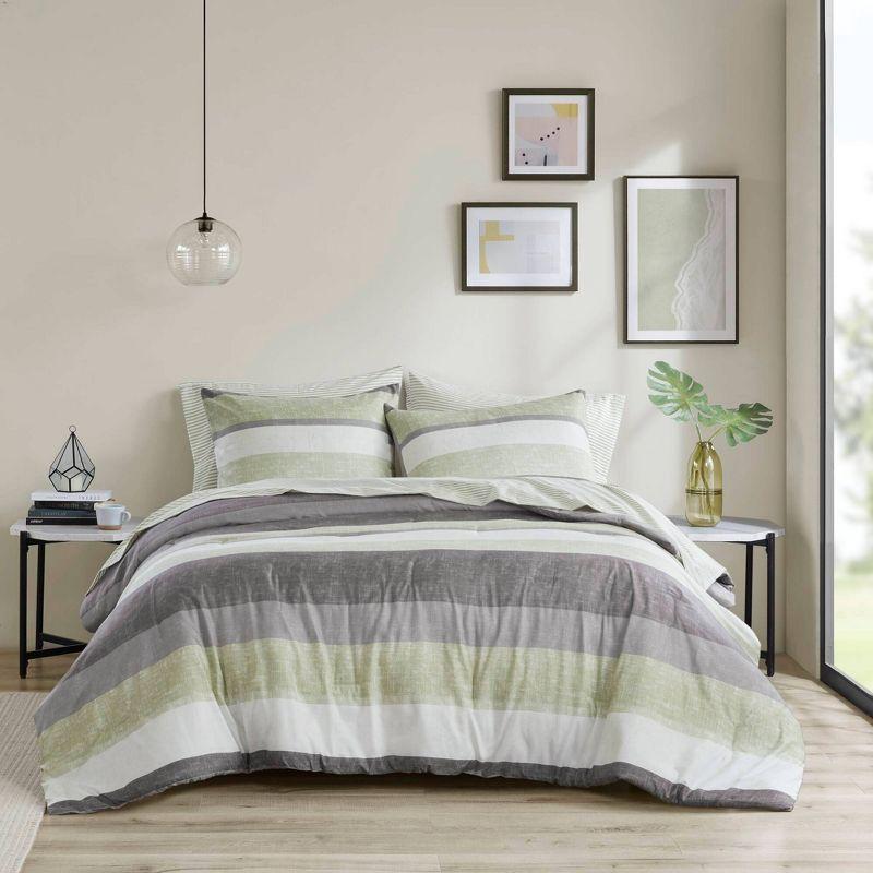 Madison Park California King Ryder Striped Comforter Set with Bed Sheet Green