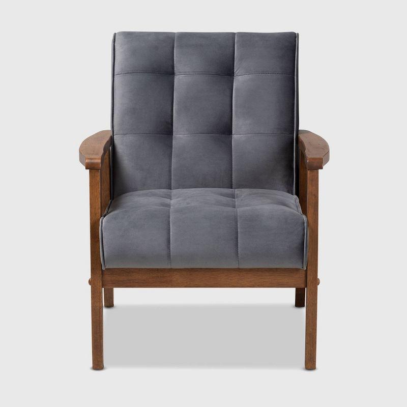 Asta Velvet Upholstered Wood Armchair: Baxton Studio, Mid-Century Modern Design, Comfort Seating
