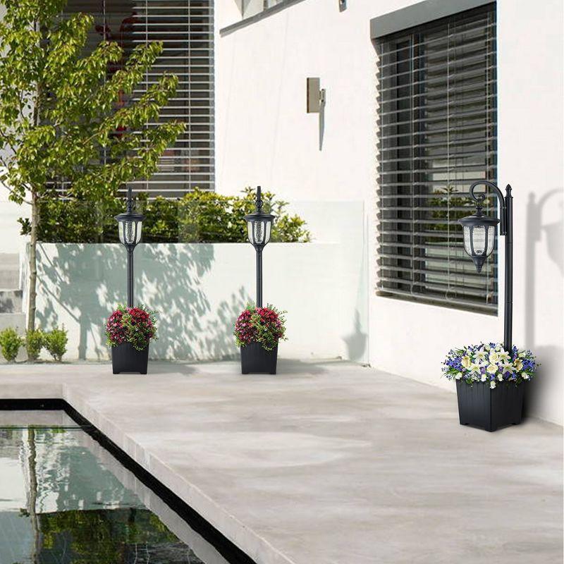 C Cattleya 1-Light Black Solar Outdoor Post Light with Planter and Crackle Glass