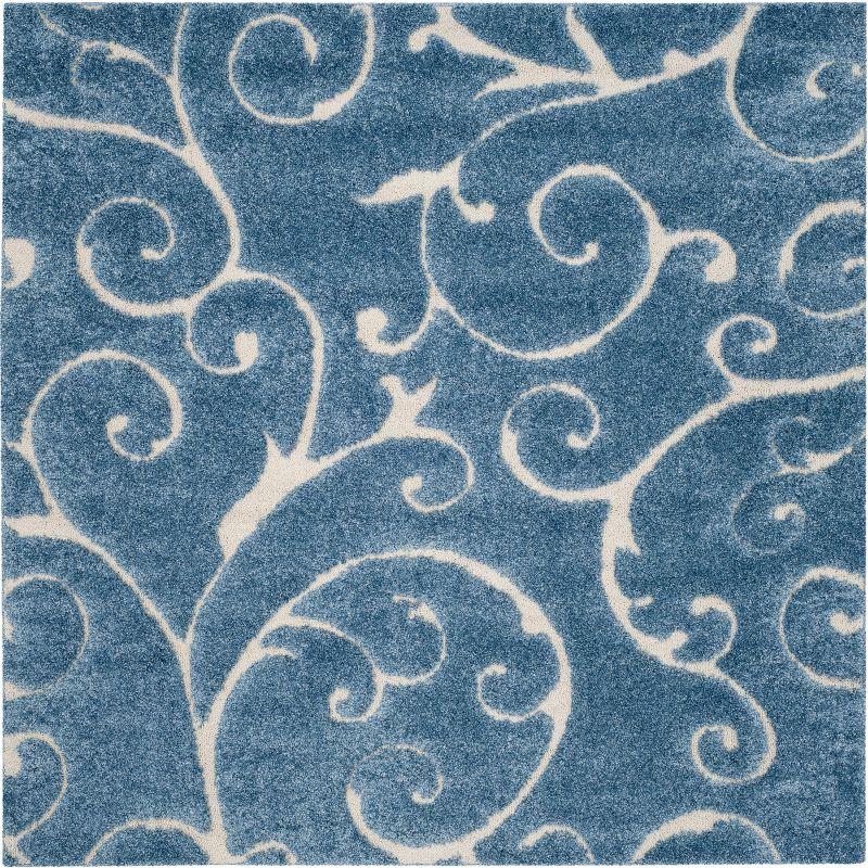 Florida Shag SG455 Power Loomed Area Rug - Light Blue/Cream - 4'x4' - Safavieh.