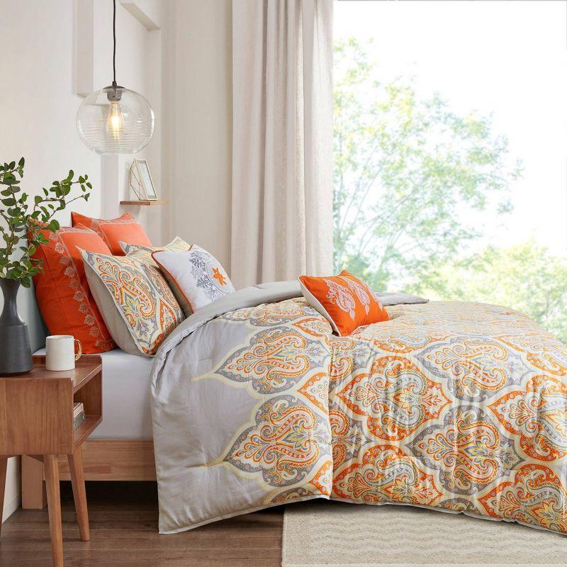 Full/Queen Orange Cotton Sateen Comforter Set