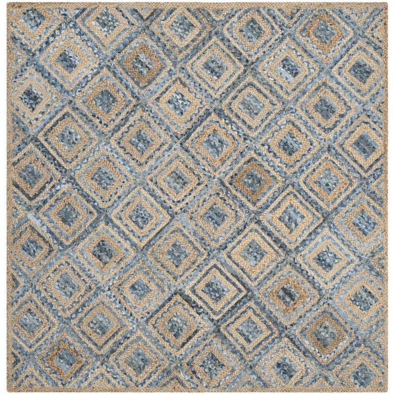 Cape Cod CAP354 Woven Indoor Area Rug - Natural/Blue - 4'x4' - Safavieh