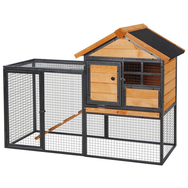 PawHut 2-Level Rabbit Hutch Bunny House with Weatherproof Hinged Asphalt Roof, Removable Tray and Ramp for Outdoor